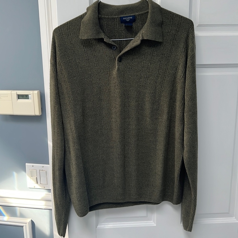 Dockers Long Sleeve Polo Dark Green Size Medium Mens